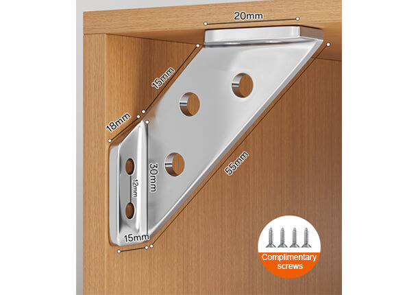 Chrome Plated Corner Brace - 15mm Thickness Steel Bracket - Durable Support for Wooden Furniture Construction